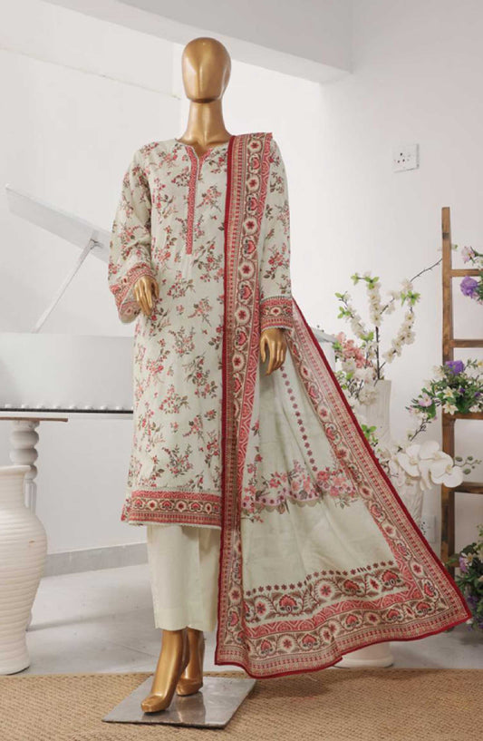 Bin Saeed Printed Lawn Stitched 3 Piece - SM 739 - BS25EL - White - Summer Collection