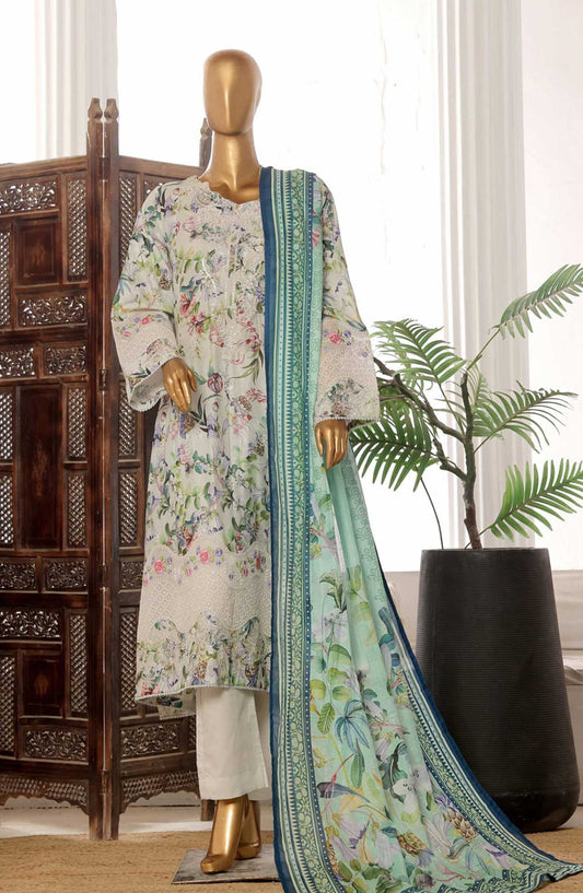 Bin Saeed Embroidered Lawn Frock Stitched 3 Piece - SM 747 - BS25LF - White - Summer Collection