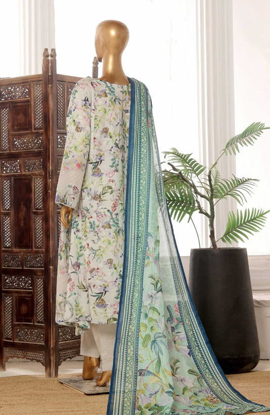 Bin Saeed Embroidered Lawn Frock Stitched 3 Piece - SM 747 - BS25LF - White - Summer Collection