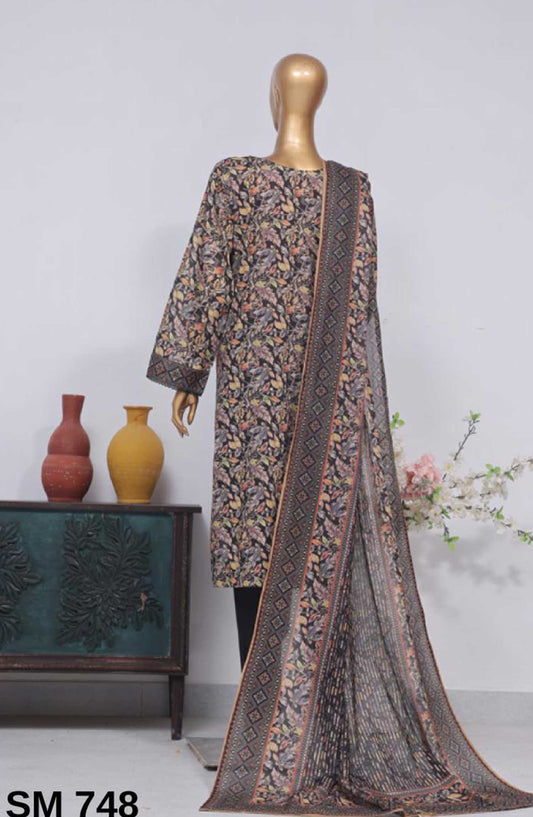 Bin Saeed Printed Lawn Stitched 3 Piece - SM 748 - BS25EL - Brown - Summer Collection