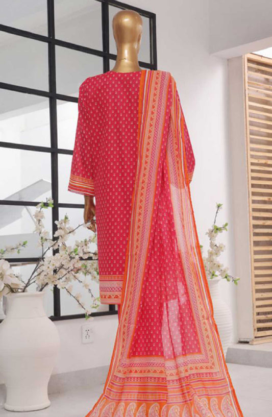Bin Saeed Printed Lawn Stitched 3 Piece - SM 750 - BS25EL - Red - Summer Collection