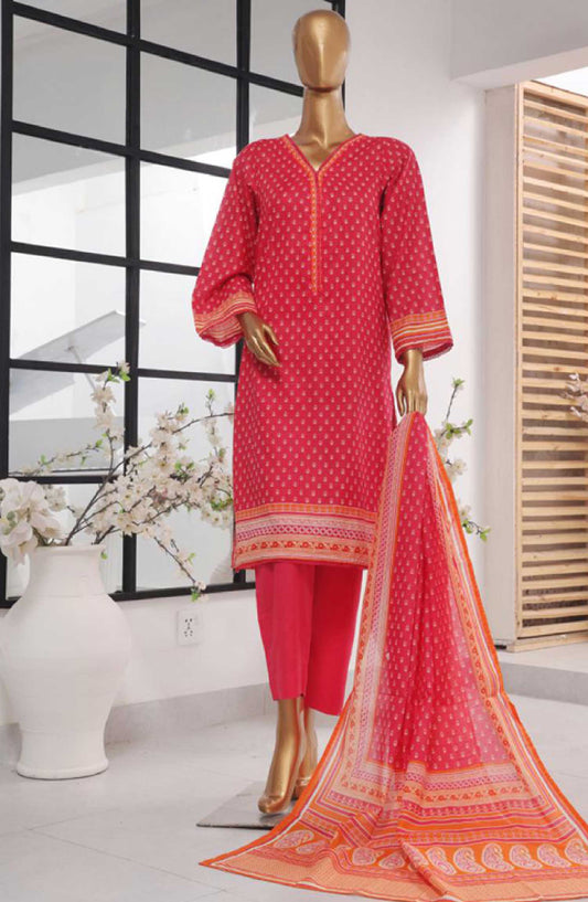 Bin Saeed Printed Lawn Stitched 3 Piece - SM 750 - BS25EL - Red - Summer Collection