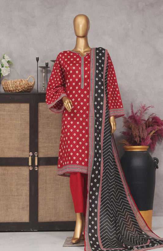 Bin Saeed Printed Lawn Stitched 3 Piece - SM 754 - BS25EL - Red - Summer Collection