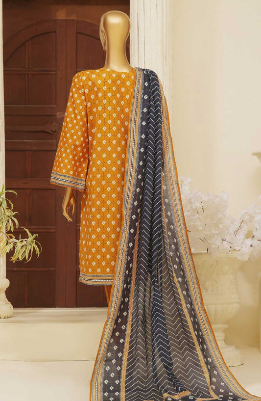 Bin Saeed Embroidered Lawn Stitched 3 Piece - SM 757 - BS25EL - Yellow - Summer Collection