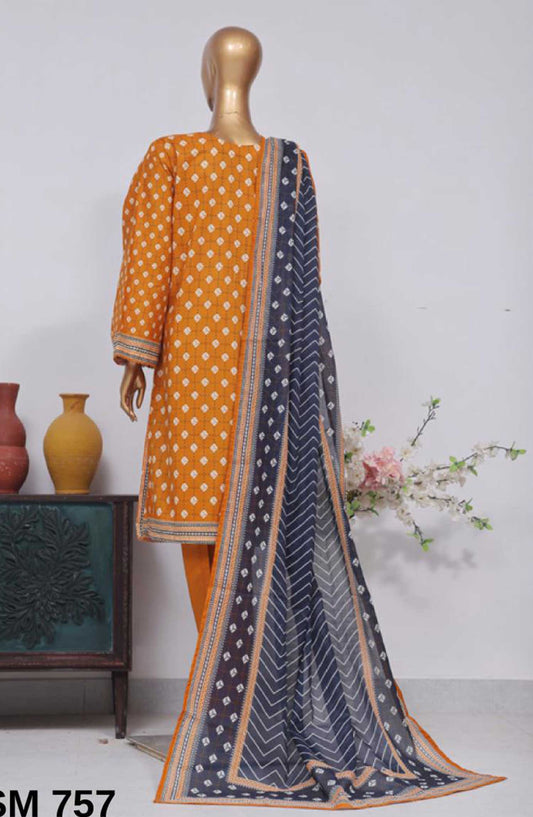 Bin Saeed Printed Lawn Stitched 3 Piece - SM 757 - BS25EL - Yellow - Summer Collection