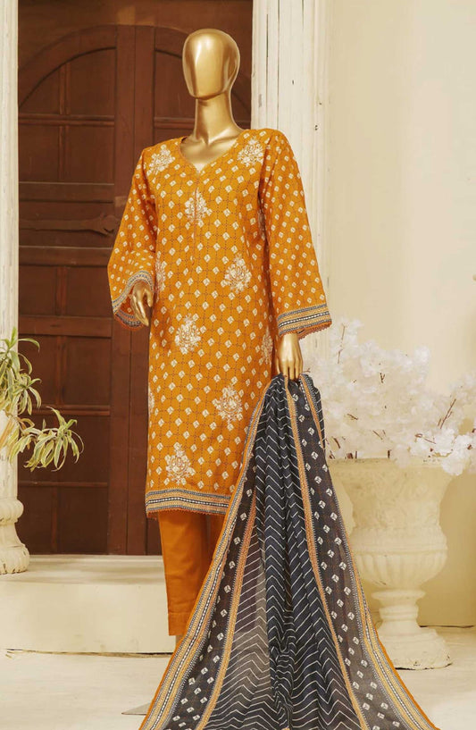 Bin Saeed Embroidered Lawn Stitched 3 Piece - SM 757 - BS25EL - Yellow - Summer Collection