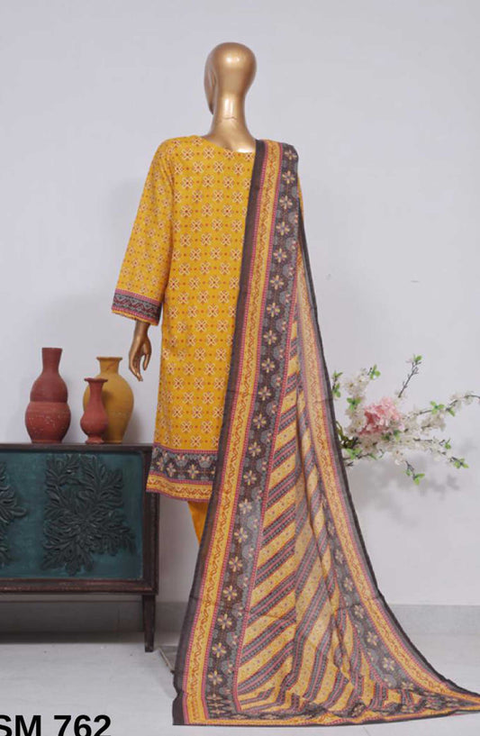 Bin Saeed Printed Lawn Stitched 3 Piece - SM 762 - BS25EL - Yellow - Summer Collection