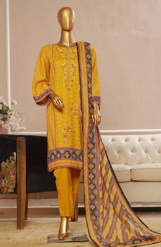 Bin Saeed Embroidered Lawn Stitched 3 Piece - SM 762 - BS25EL - Yellow - Summer Collection
