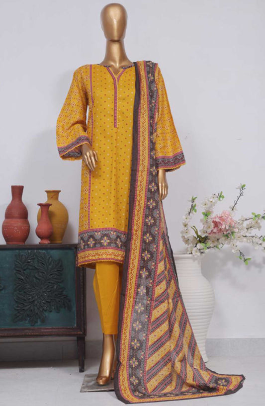 Bin Saeed Printed Lawn Stitched 3 Piece - SM 762 - BS25EL - Yellow - Summer Collection