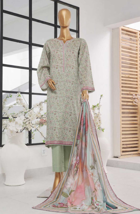 Bin Saeed Printed Lawn Stitched 3 Piece - SM 765 - BS25EL - Light Grey - Summer Collection