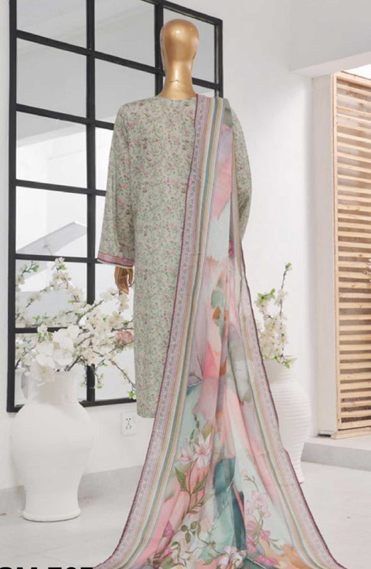 Bin Saeed Printed Lawn Stitched 3 Piece - SM 765 - BS25EL - Light Grey - Summer Collection