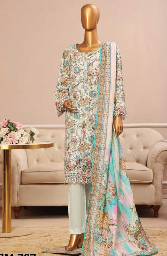 Bin Saeed Embroidered Lawn Stitched 3 Piece Suit - SM 767 - BS25EElV3 - White - Summer Collection