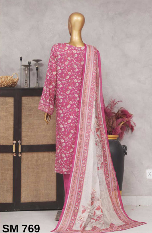 Bin Saeed Printed Lawn Stitched 3 Piece - SM 769 - BS25EL - Red - Summer Collection