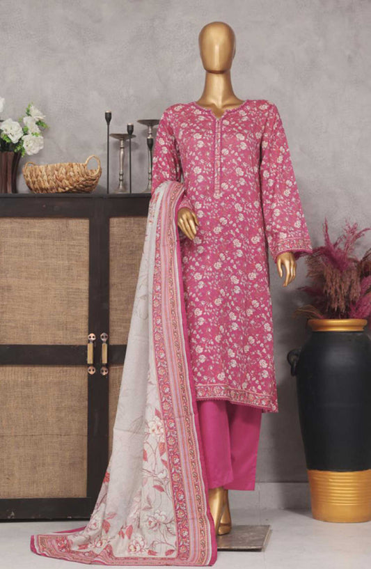 Bin Saeed Printed Lawn Stitched 3 Piece - SM 769 - BS25EL - Red - Summer Collection