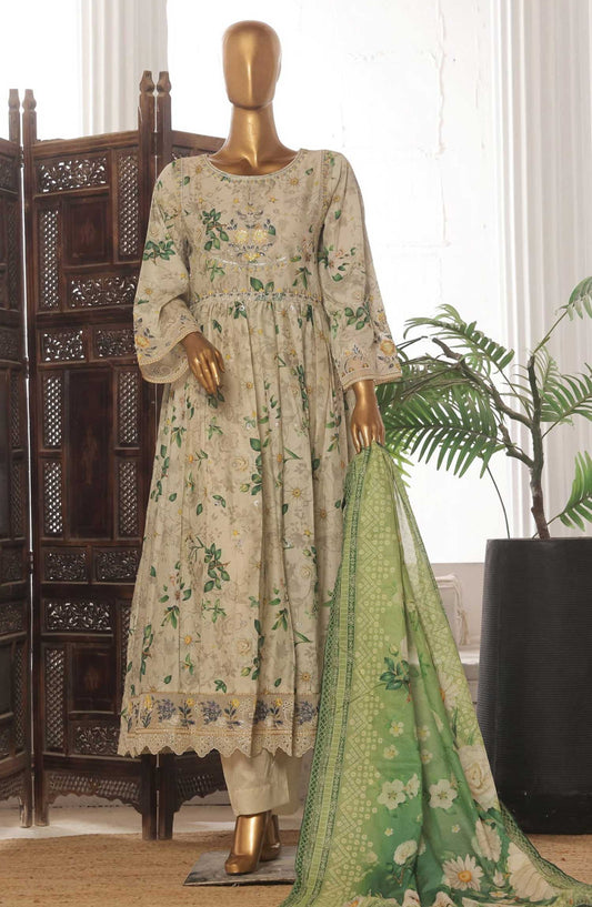 Bin Saeed Embroidered Lawn Frock Stitched 3 Piece - SM 770 - BS25LF - Beige - Summer Collection