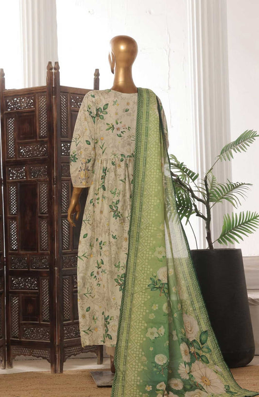 Bin Saeed Embroidered Lawn Frock Stitched 3 Piece - SM 770 - BS25LF - Beige - Summer Collection