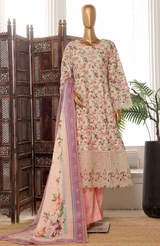 Bin Saeed Embroidered Lawn Frock Stitched 3 Piece - SM 779 - BS25LF - White - Summer Collection