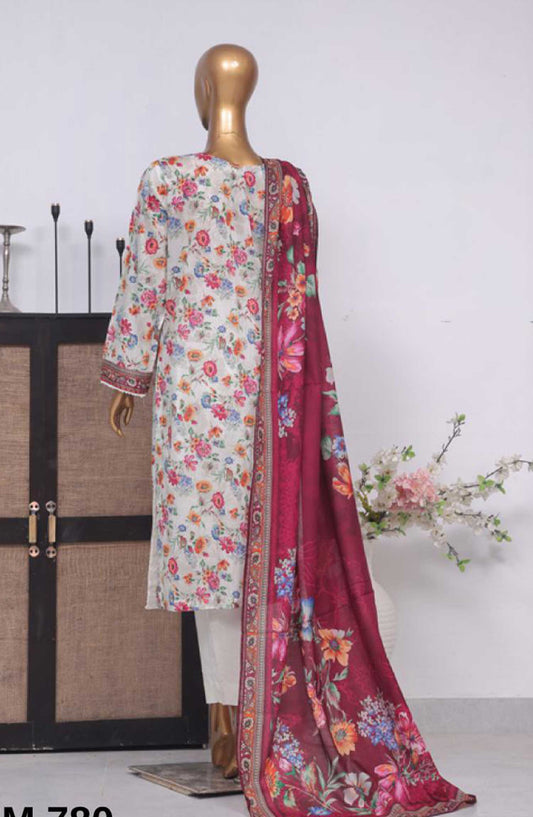 Bin Saeed Printed Lawn Stitched 3 Piece - SM 780 - BS25EL - White - Summer Collection