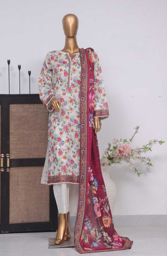 Bin Saeed Printed Lawn Stitched 3 Piece - SM 780 - BS25EL - White - Summer Collection