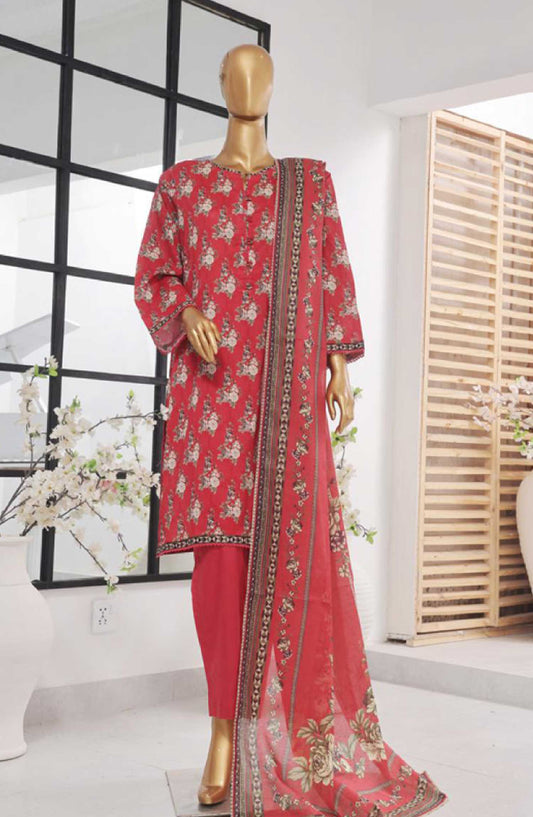 Bin Saeed Printed Lawn Stitched 3 Piece - SM 785 - BS25EL - Red - Summer Collection