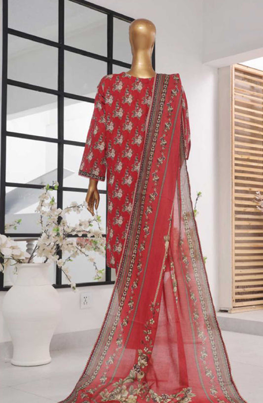 Bin Saeed Printed Lawn Stitched 3 Piece - SM 785 - BS25EL - Red - Summer Collection