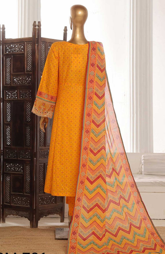 Bin Saeed Embroidered Lawn Frock Stitched 3 Piece - SM 791 - BS25LF - Yellow - Summer Collection