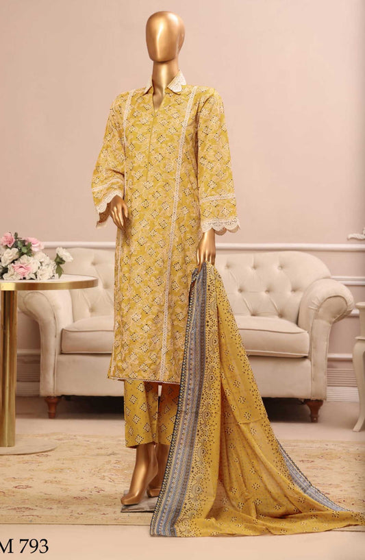 Bin Saeed Embroidered Lawn Stitched 3 Piece Suit - SM 793 - BS25EElV3 - Yellow - Summer Collection