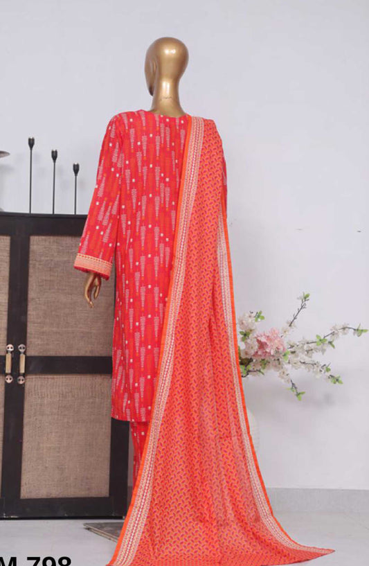 Bin Saeed Printed Lawn Stitched 3 Piece - SM 798 - BS25EL - Red - Summer Collection