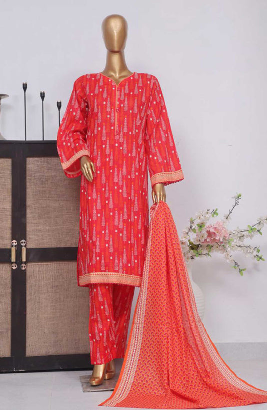 Bin Saeed Printed Lawn Stitched 3 Piece - SM 798 - BS25EL - Red - Summer Collection