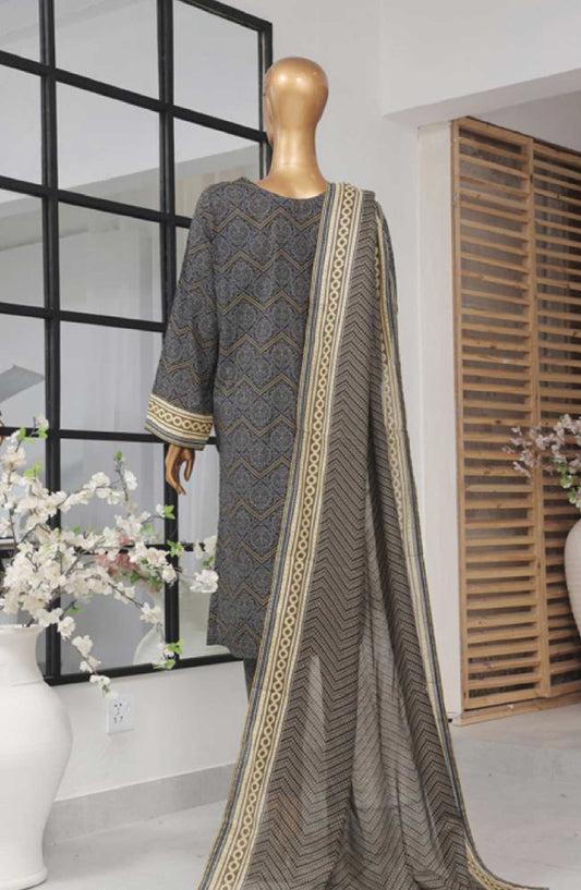 Bin Saeed Printed Lawn Stitched 3 Piece - SM 801 - BS25EL - Dark Grey - Summer Collection