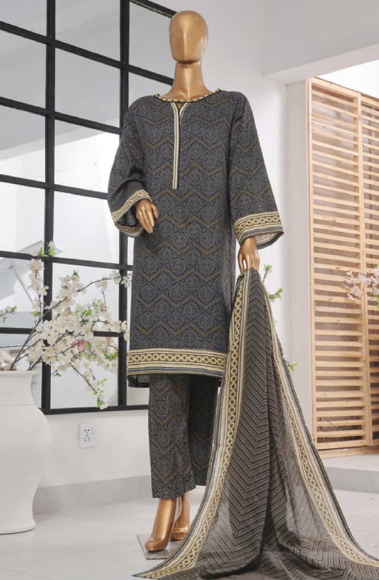 Bin Saeed Printed Lawn Stitched 3 Piece - SM 801 - BS25EL - Dark Grey - Summer Collection