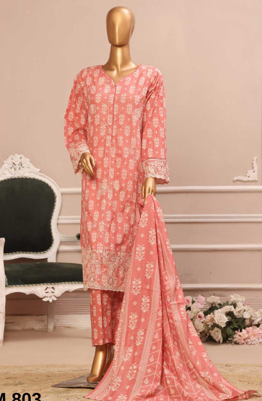 Bin Saeed Embroidered Lawn Stitched 3 Piece - SM 803 - BS25SM - Aqua - Summer Collection