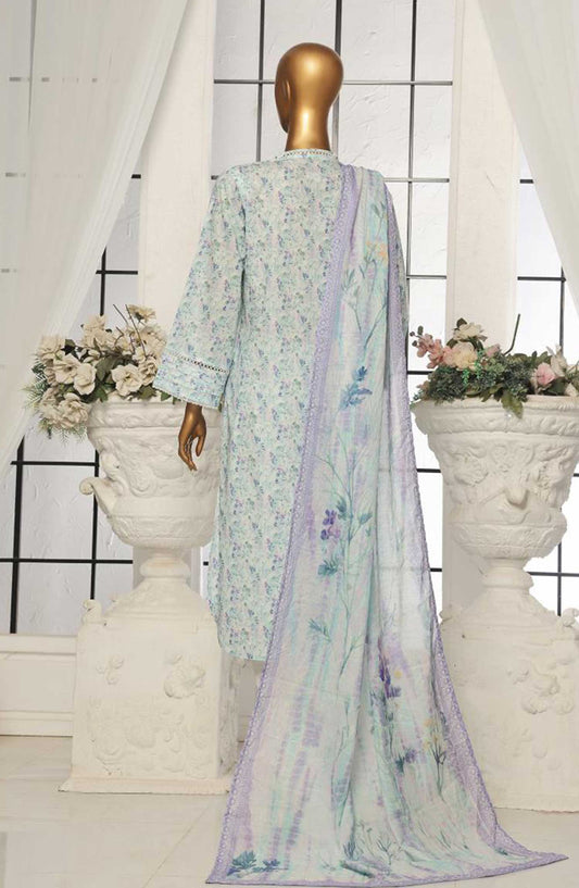 Bin Saeed Printed Lawn Stitched 3 Piece - SM 98 - BS25EL - Light Blue - Summer Collection