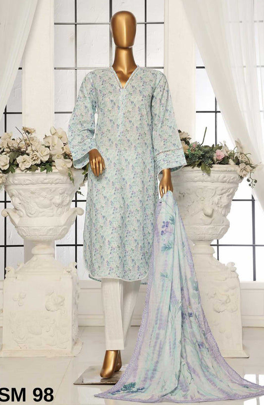 Bin Saeed Printed Lawn Stitched 3 Piece - SM 98 - BS25EL - Light Blue - Summer Collection