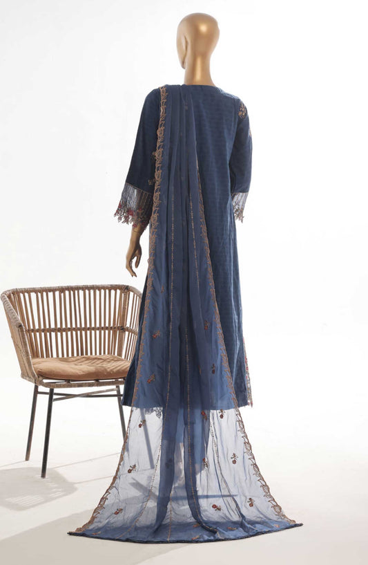 Bin Saeed Embroidered Lawn Stitched 3 Piece Frock - SMK 103B - BS25LF - Navy Blue - Summer Collection