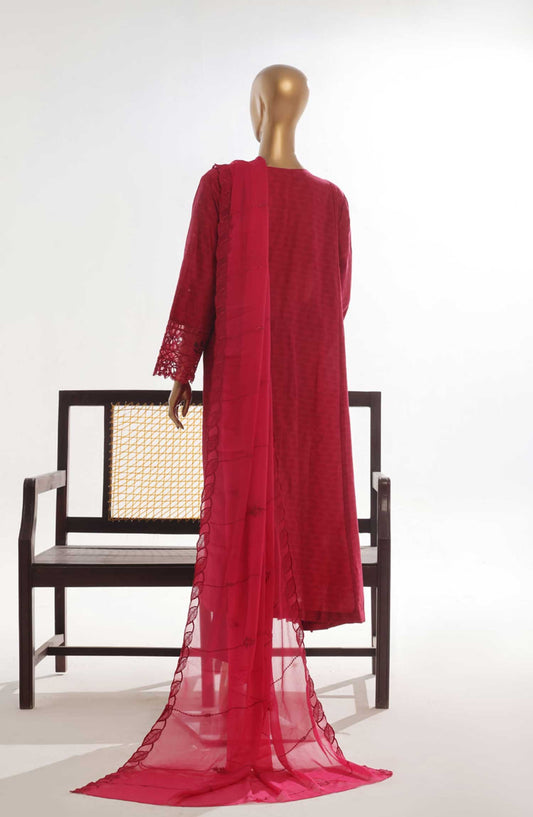 Bin Saeed Embroidered Lawn Stitched 3 Piece Frock - SMK 104B - BS25LF - Hot Pink - Summer Collection