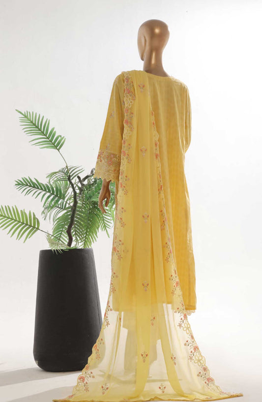 Bin Saeed Embroidered Lawn Stitched 3 Piece Frock - SMK 105B - BS25LF - Yellow - Summer Collection