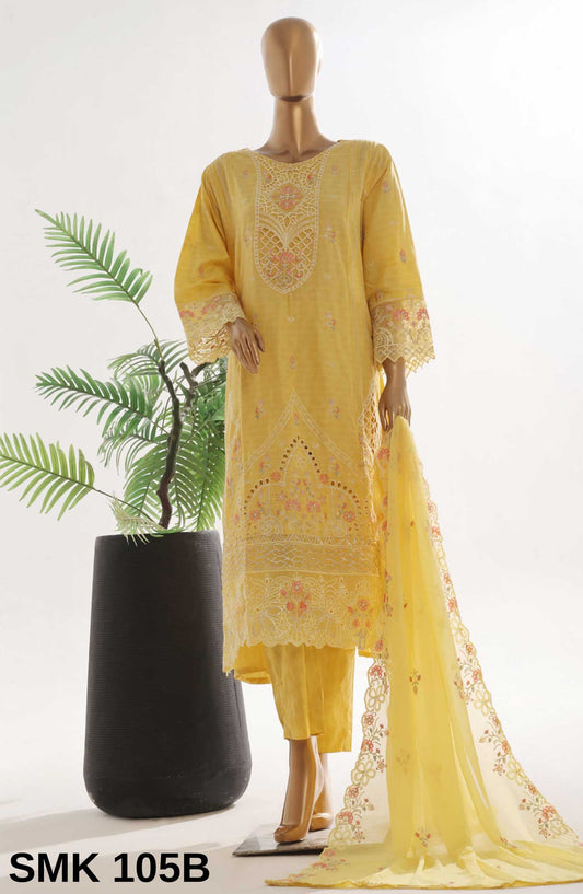 Bin Saeed Embroidered Lawn Stitched 3 Piece Frock - SMK 105B - BS25LF - Yellow - Summer Collection