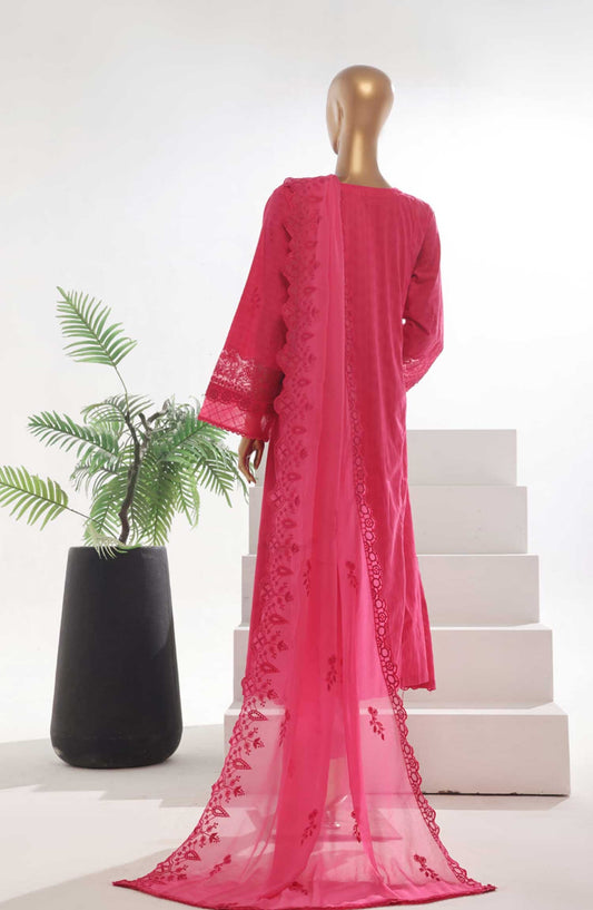 Bin Saeed Embroidered Lawn Stitched 3 Piece Frock - SMK 106B - BS25LF - Hot Pink - Summer Collection