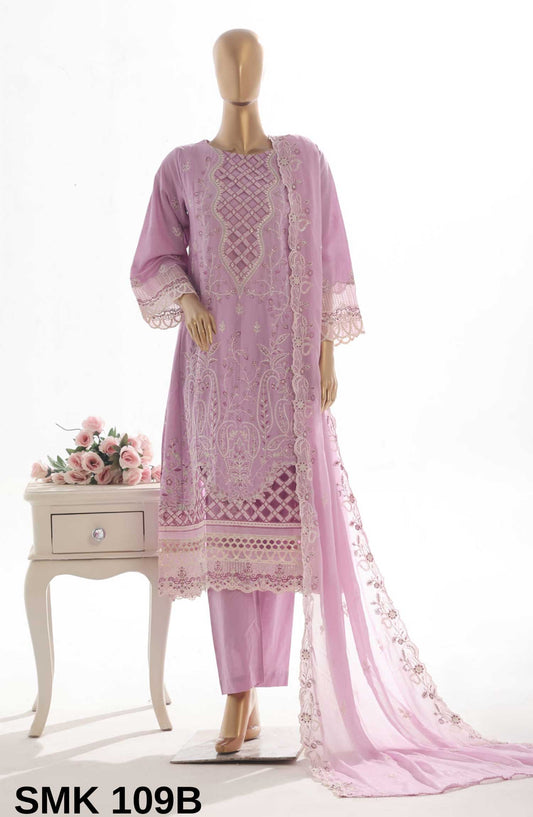 Bin Saeed Embroidered Lawn Stitched 3 Piece Frock - SMK 109B - BS25LF - Greyish Purple - Summer Collection