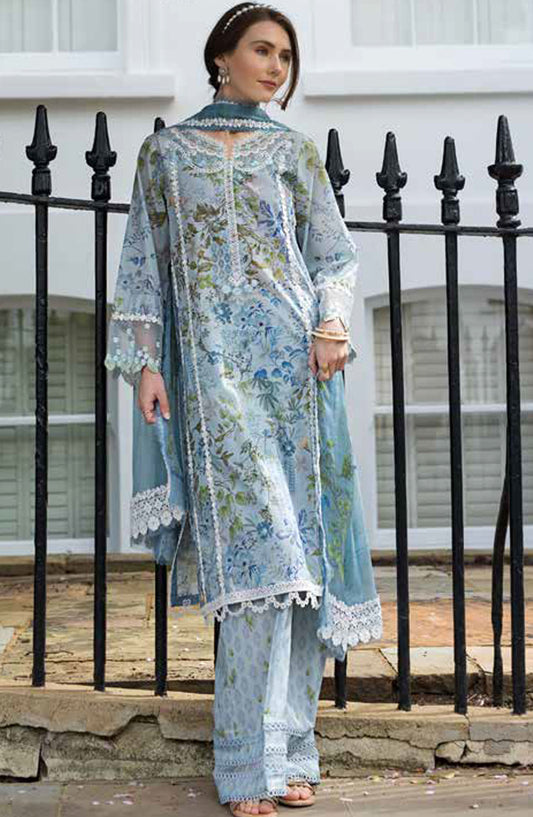 Sobia Nazir Basics Embroidered Lawn Unstitched 3 Piece Suit - SN25BS - 6A - Blue - Summer Collection