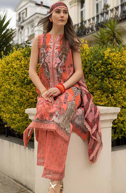 Sobia Nazir Basics Embroidered Lawn Unstitched 3 Piece Suit - SN25BS - 4A - Orange - Summer Collection