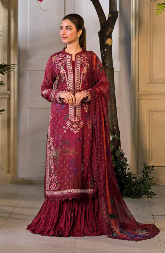 Vital by Sobia Nazir Embroidered Lawn Unstitched 3 Piece Suit - V-09 A - SBN25VL - Maroon - Summer Collection