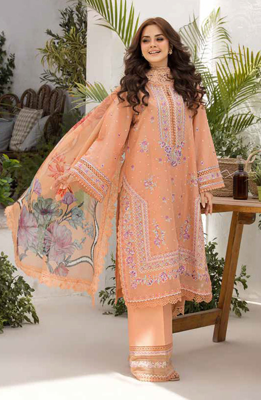 Vital by Sobia Nazir Embroidered Lawn Unstitched 3 Piece Suit - V-07 A - SBN25VL - Peach - Summer Collection