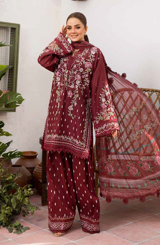 Vital by Sobia Nazir Embroidered Lawn Unstitched 3 Piece Suit - V-05 B - SBN25VL - Maroon - Summer Collection