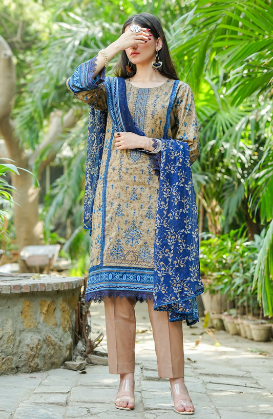 Soirees by Maryum Maniya Embroidered Lawn Unstitched 3 Piece Suit - SS-58 - MM25SS7 - Brown - summer Collection