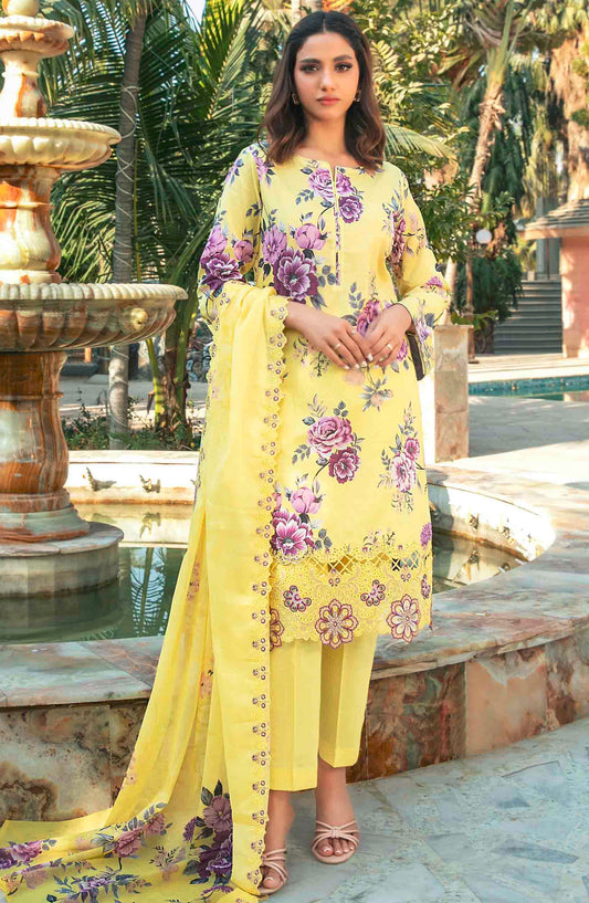 Suleika by Tawakkal Fabrics Embroidered Lawn Unstitched 3 Piece Suit - D-1243 - TF25SUV3 - Yellow - Summer Collection