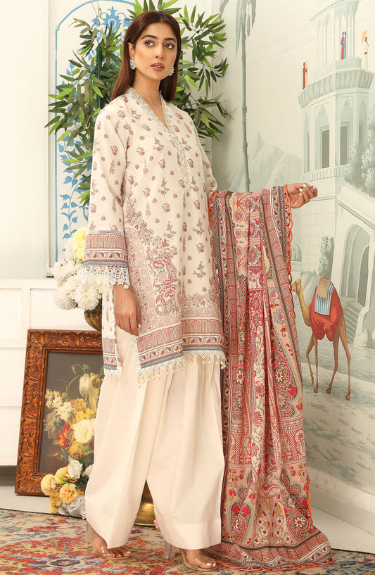 Mausummery Printed Lawn Unstitched 3 Piece Suit - Peony - MU25SSUL - Off White - Summer Collection