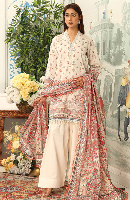Mausummery Printed Lawn Unstitched 3 Piece Suit - Peony - MU25SSUL - Off White - Summer Collection