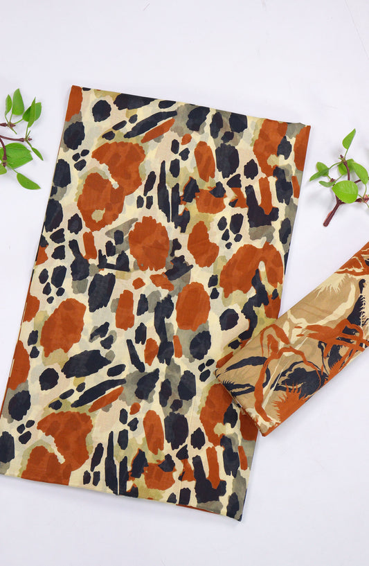 Aura by Amna Khadija Printed Lawn Unstitched 2 Piece Suit - D-17 - AM25AURA - Brown - Summer Collection